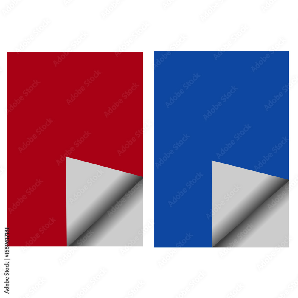 Fototapeta premium Red and Blue Page Corner Fold Icons PNG – Realistic Paper Peel Effect