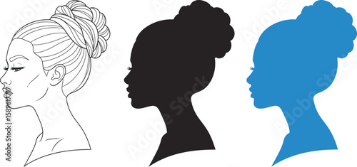 Woman silhouette with bun hairstyle vector illustration beauty fashion art