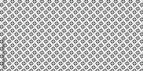 Black and white vector seamless pattern with small diamonds , star shapes ,rhombuses .Abstract black and white geometric texture .Simple minimal wide repeat background.