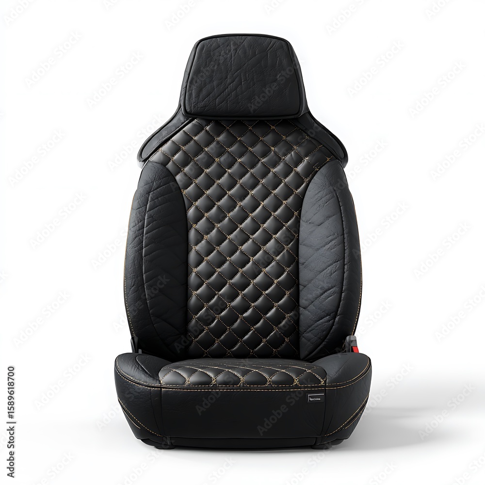 Naklejka premium Black quilted car seat cover with gold stitching image