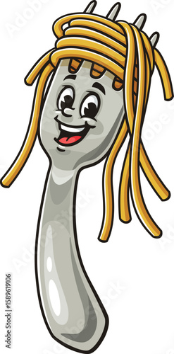 Cartoon character spaghetti on a fork