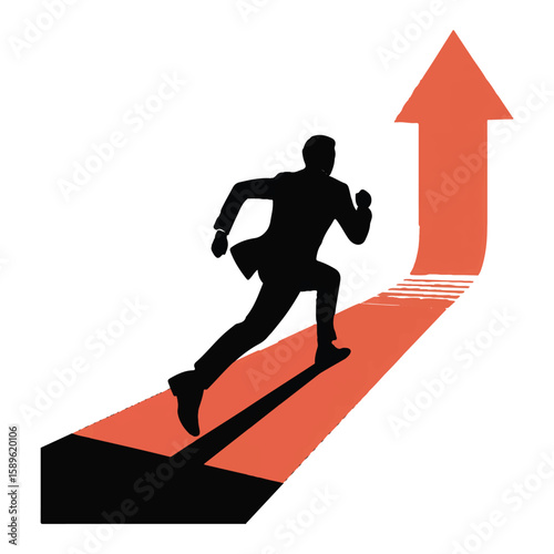 Vector art of a businessman is running up an arrow, symbolizing career growth and success isolated on white background Vector Art