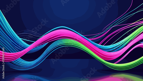 Colorful flowing waves in vibrant pink, blue, and green tones against a dark background for dynamic visuals