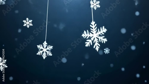 Elegant Winter Snowflakes Falling on Dark Blue Background
