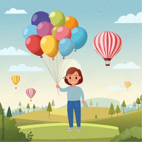 Happy teenage girl with colorful air balloons