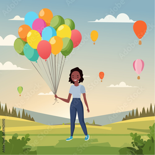 Happy teenage girl with colorful air balloons