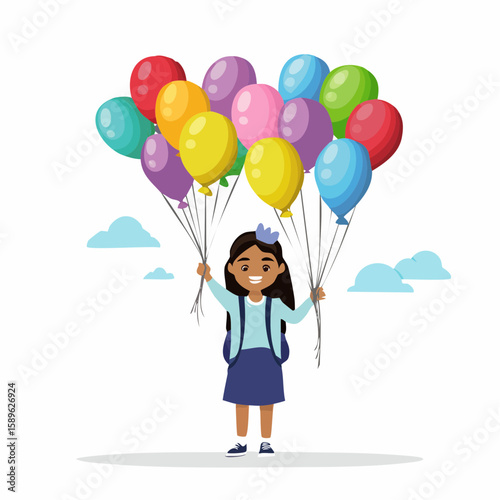 Happy teenage girl with colorful air balloons