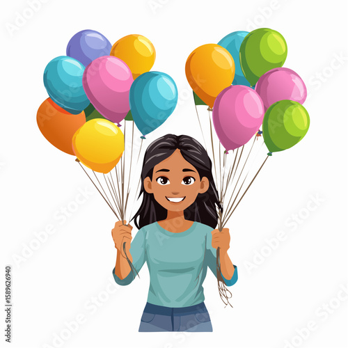 Happy teenage girl with colorful air balloons