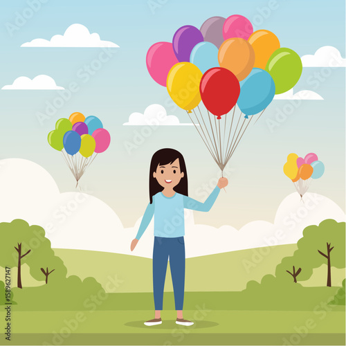 Happy teenage girl with colorful air balloons