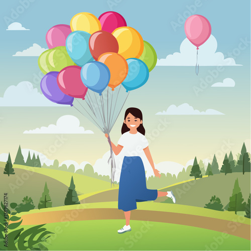 Happy teenage girl with colorful air balloons