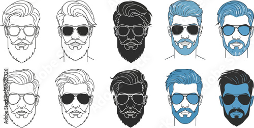 Men hairstyle beard styles sunglasses vector illustration fashion trends