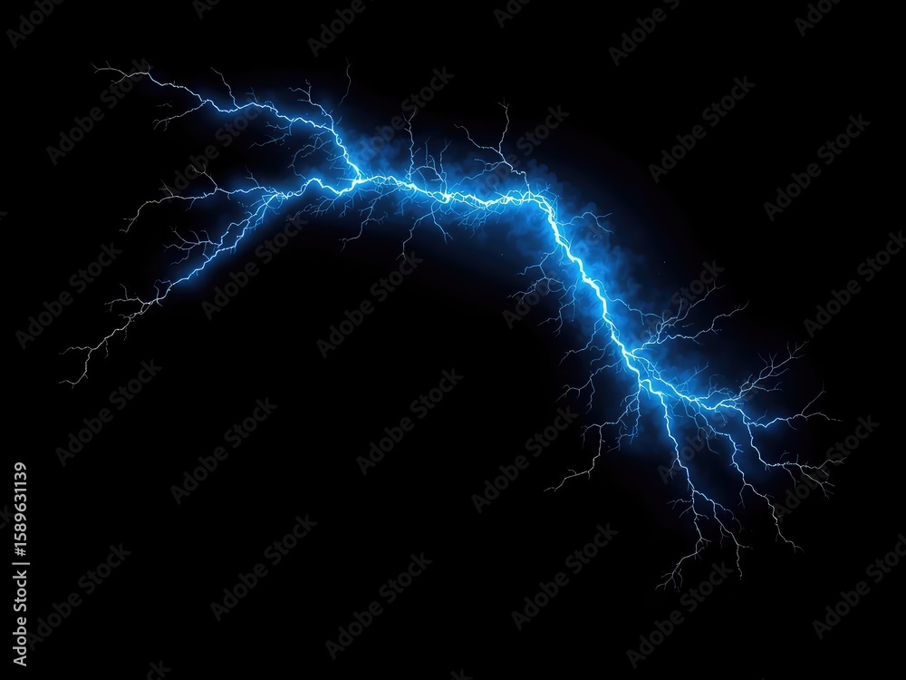 Electrical Storm Blue Lightning Strike Arcing Across a Dark Void with Powerful Energy and Branching Pathways Electrical Storm Blue Lightning Strike Arcing Across a Dark Void with Powerful Energy and Branching Pathways