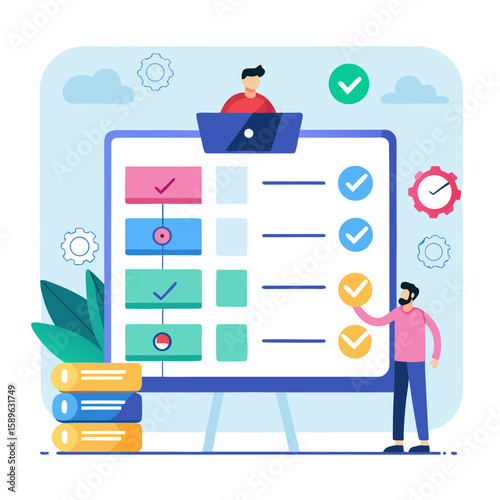 Project management board with checklist and people