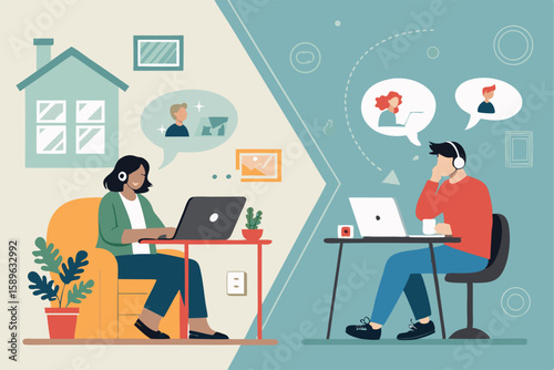 Remote Work Connection People Connecting Virtually Online Via Laptop for Collaboration and Communication from Home