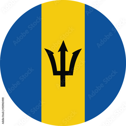 barbados round flag icon with black trident symbol for independence day