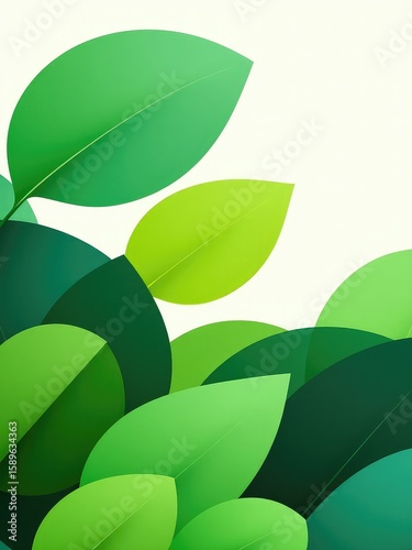 Stylized Green Leaves in Overlapping Layers Create a Fresh and Natural Presentation with Light Background