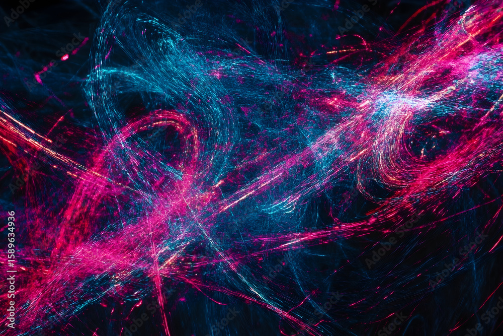 Obraz premium Abstract light trails of blue and pink energy dancing in dark space creating a dynamic cosmic background