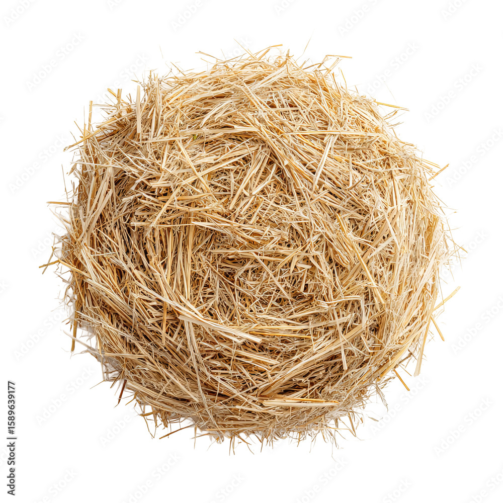 Obraz premium Hay Bale Texture: A perfectly round bale of hay, showcasing the intricate texture and natural golden color of dried grass.