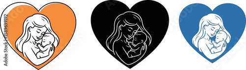 Mother and baby love heart vector illustration set for mothers day design