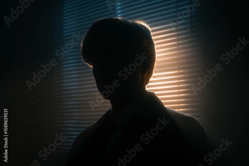 Anonymous tech whistleblower interviewed in a dark room with venetian blind shadows, creating a mysterious and dramatic investigative documentary atmosphere.