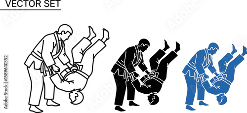 Judo throw vector set martial arts graphic design illustration training
