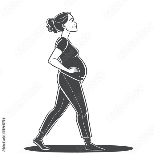 Pregnant Woman Walking – Healthy Pregnancy Exercise Silhouette Vector
