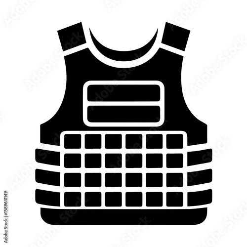 Depicts a stylized body armor vest design, ideal for security themes and protection related projects or modern defense icon sets.