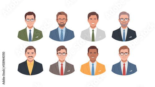 Diverse Business Professionals: Vector Portraits of Men in Suits, for Team or Corporate Representation