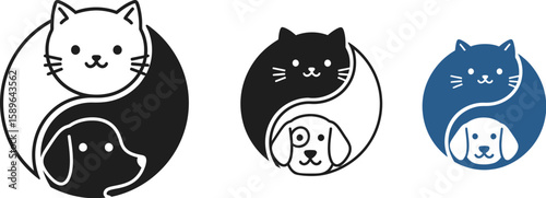 Cat and dog yin yang vector illustration for pet shop logo design concept