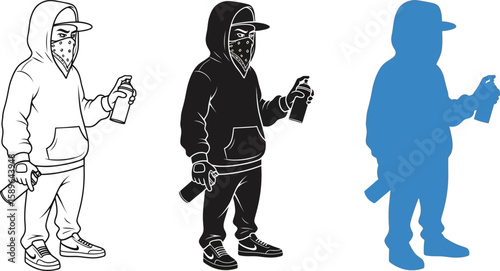 Graffiti artist vector illustration with spray can and hoodie street art style