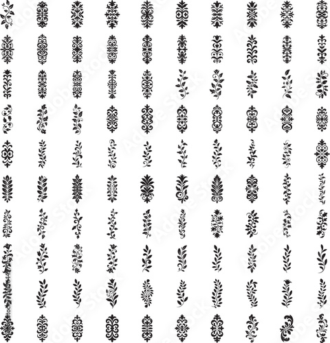 Black vertical elegant vector ornament design set