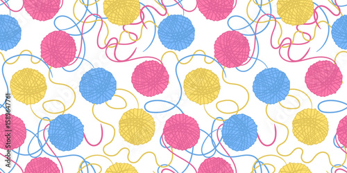 cute repeating design featuring colorful wool balls and abstract lines perfect for fabric prints and creative backgrounds