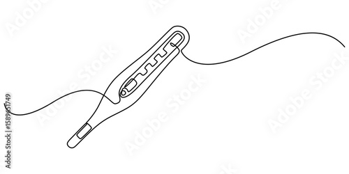 Continuous one line drawing medical thermometer. Medicine, Continuous one line drawing of thermometer for measuring air temperature on white background, Minimalist healthcare concept for temperature.