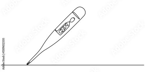 Continuous one line drawing medical thermometer. Medicine, Continuous one line drawing of thermometer for measuring air temperature on white background, Minimalist healthcare concept for temperature.