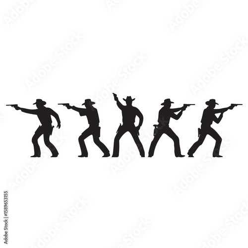 Cowboy Silhouette Set – Wild West Gunslinger Poses Vector Art