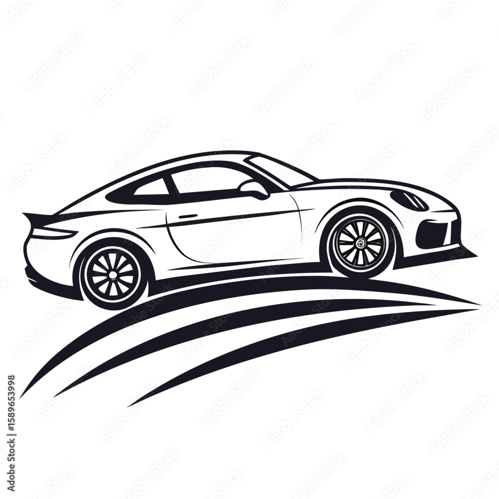Obraz premium White Sports Car Logo Template Black Outline Vector Icon