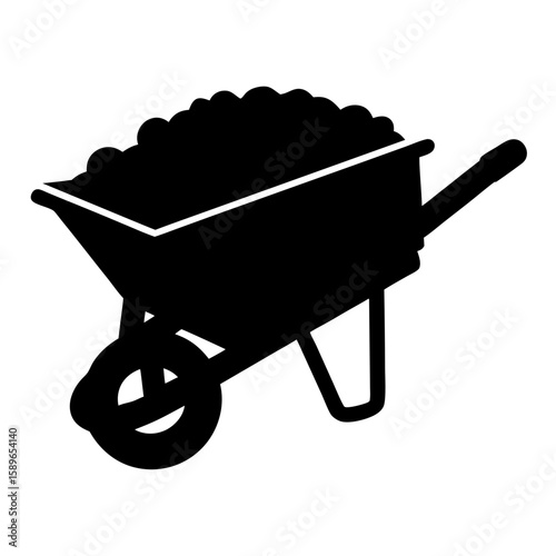 Silhouette of a full wheelbarrow used for gardening or construction work