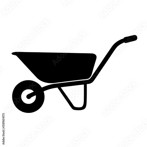 Simple black silhouette of a wheelbarrow, ready for garden or construction work