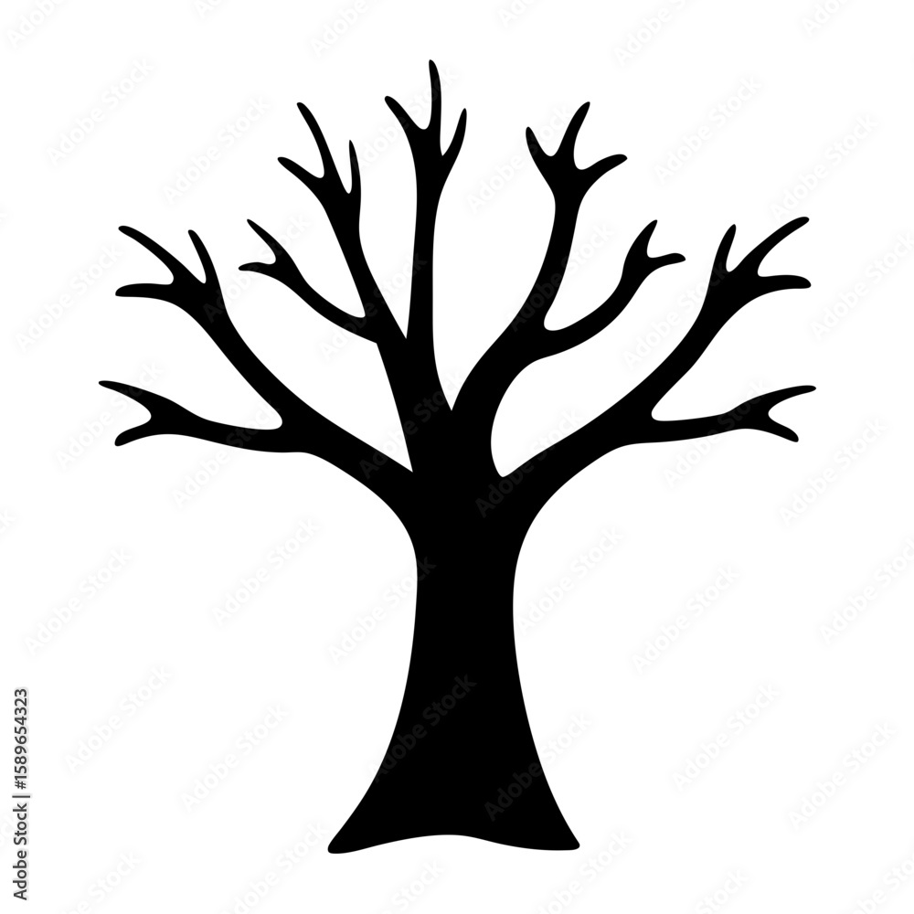 Fototapeta premium Silhouette of a Bare Tree with Branches in Winter on White Background