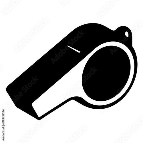 Black and white graphic design of a simple sports whistle