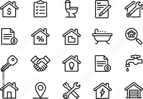 Real Estate and Home Services Line Icons Set