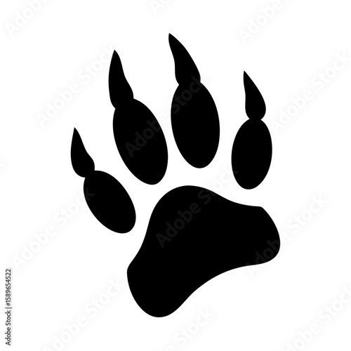 Black Silhouette of a Bear Paw Print with Sharp Claws on White