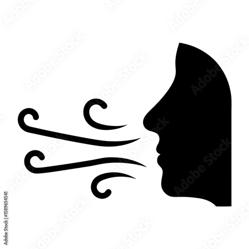 Silhouette of a face blowing wind, representing breath or cold weather concept