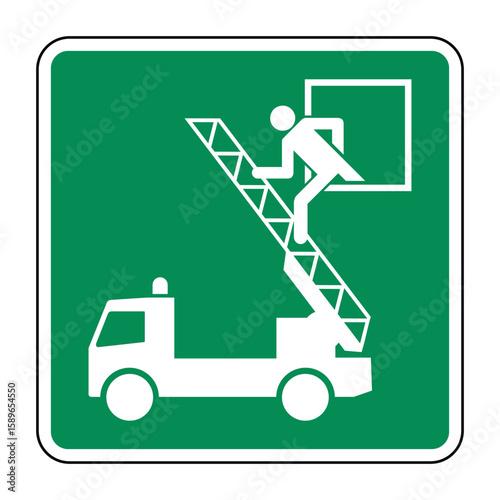 Emergency Rescue Access Sign with Fire Truck Ladder – Fire Evacuation Symbol for High-Rise Window Escape, Safety Rescue Operation Vector Plate, Isolated on Transparent Background