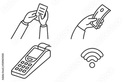 Set of NFC icons for app UI—contactless, paypass, rfid logos for payment tools in flat style