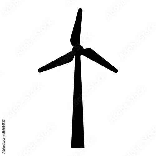 Silhouette of a modern wind turbine for renewable energy generation on white