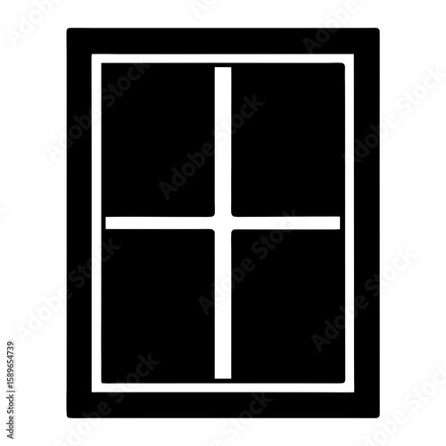 Simple black and white window frame with a plus sign design inside