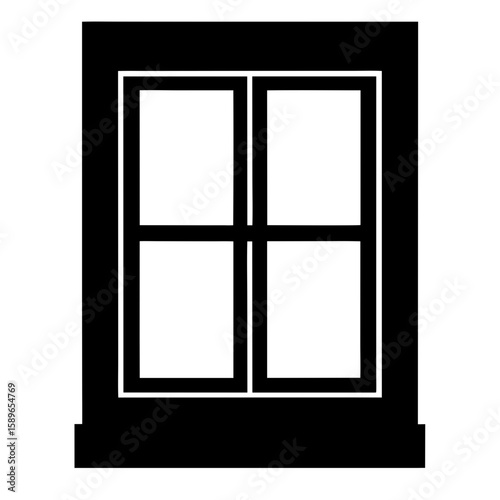 Black and white illustration of a four paned window with sill