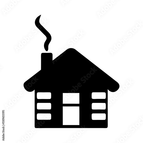 Simple silhouette of a cozy house with smoke coming from chimney