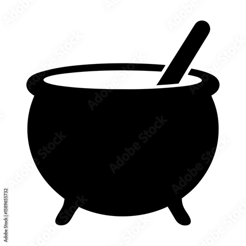 Black Silhouette of a Witch's Cauldron with a Stirring Ladle Inside It